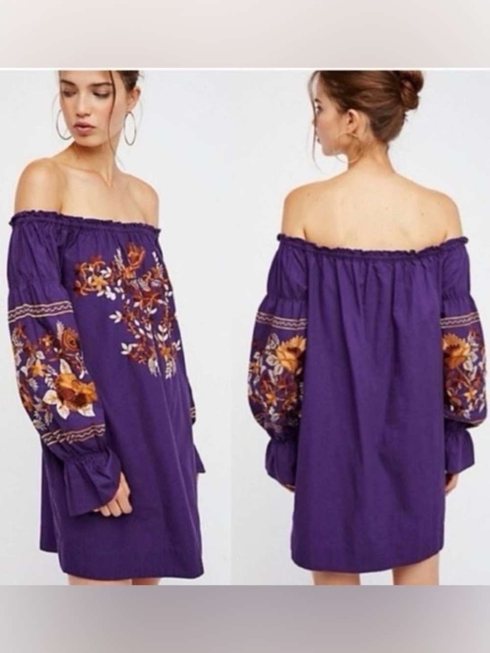 Free People Fleur Du Jour Embroidered Mini Dress Purple Boho Size L